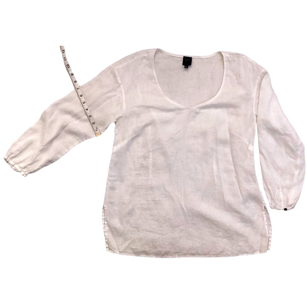 Blue Saks Fifth Avenue Tunic Women Large White Good Linen V-Neck Long Sleeve‎ - Picture 16 of 16